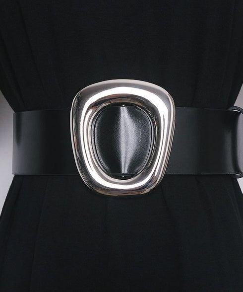 Bold Oval Metallic Buckle Wide Belt
